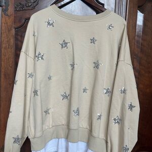 Sister Nancy brand M tan star sweatshirt with high-quality 100% cotton.